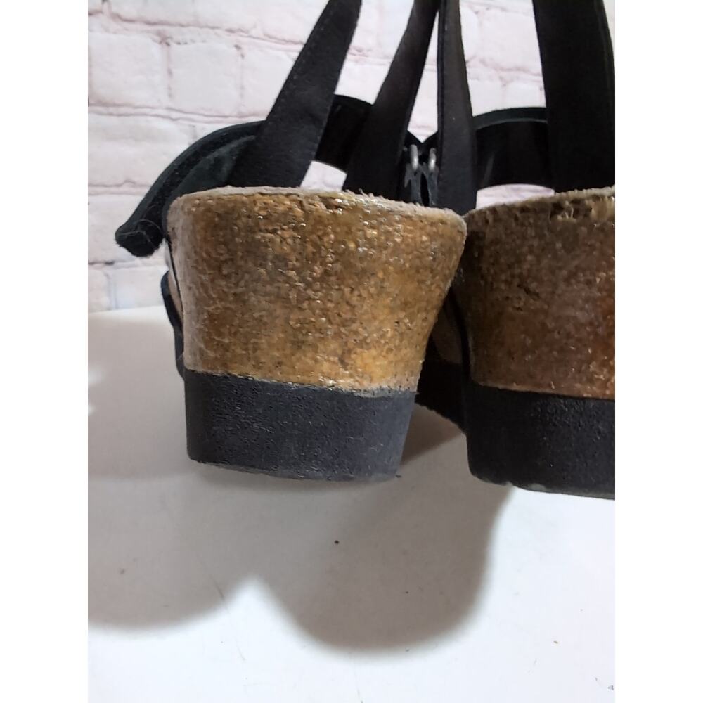 Papillio Birkenstock Linda Platform Wedge 8-8.5 Sandal Black Patent Suede Boho - Picture 10 of 12